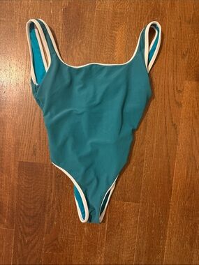 LainSnow Teal One-Piece Swimsuit with White Trim